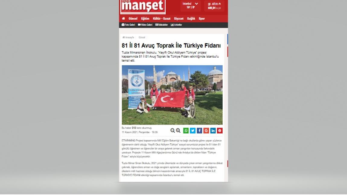 Tuzla Manşet Gazetesinin 81 İl 81 Avuç Toprak İle Türkiye Fidanı İsimli Haberi